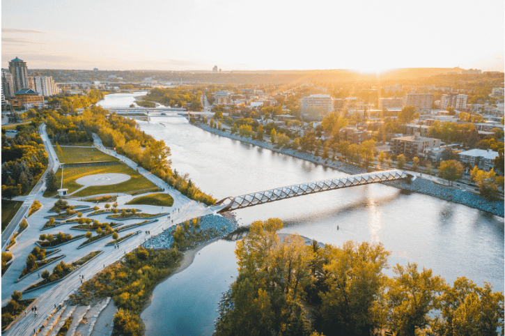 East Downtown Calgary Summer Sunset Aerial