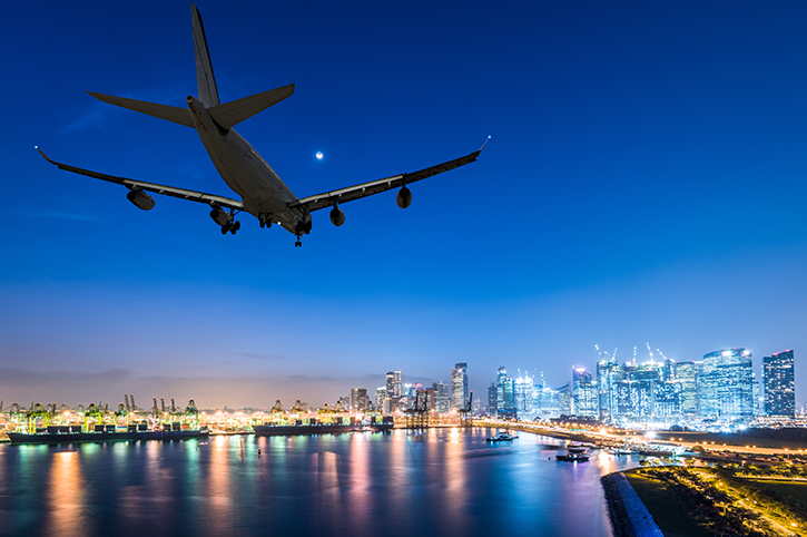 Long haul flight landing at night