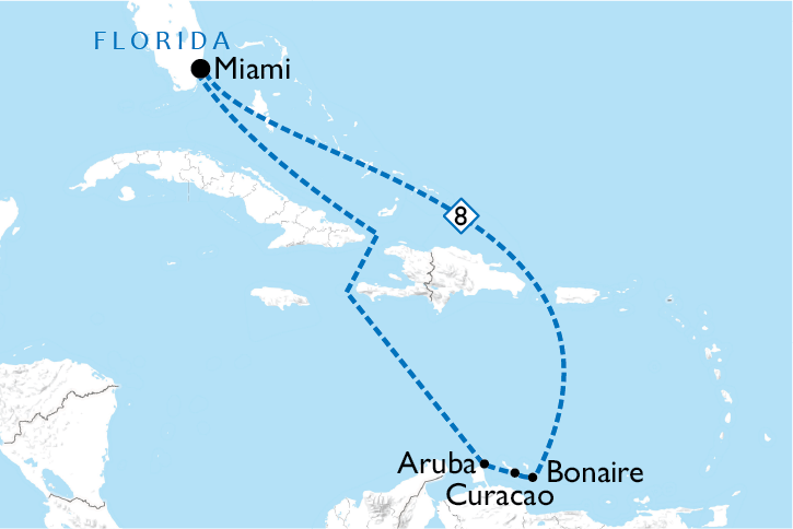 Map of Aruba, Bonaire & Curacao Caribbean Cruise