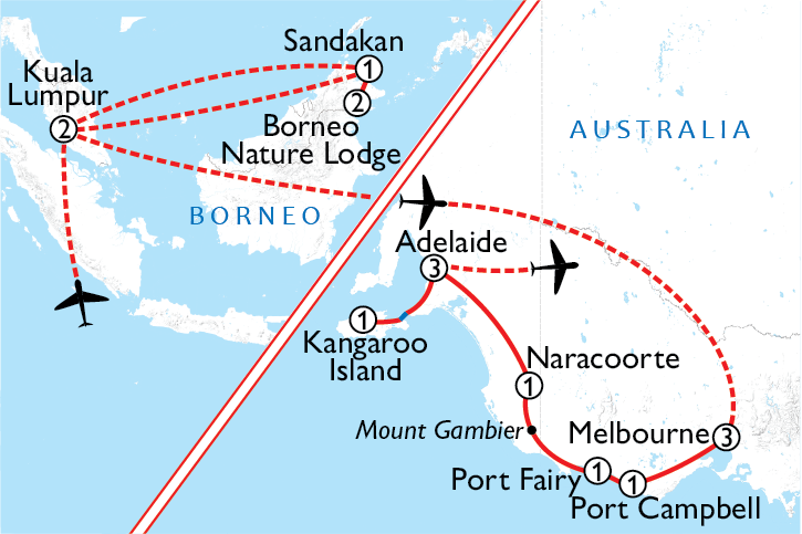 Map of Borneo & Australia Wildlife Encounter