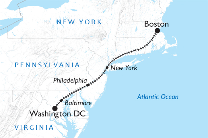 Northeast Regional • Boston to Washington D.C. Via NYC route map