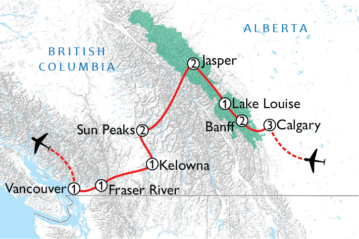 Map of Calgary Stampede to Vancouver Road Trip