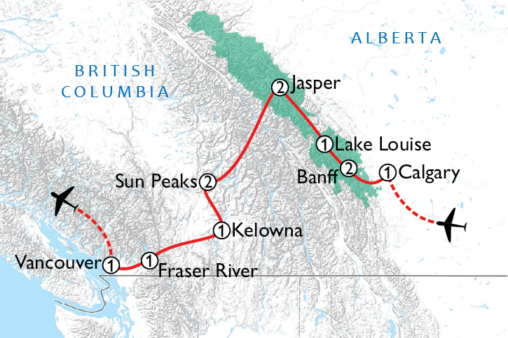 Map of Calgary to Vancouver Road Trip