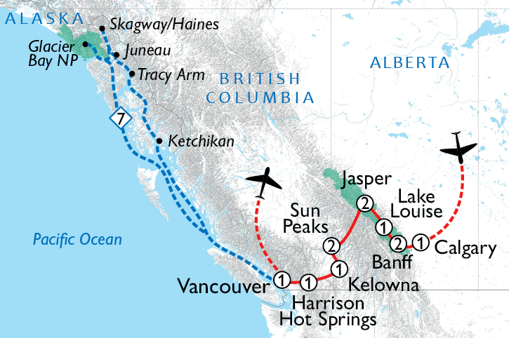 Calgary to Vancouver road trip and cruise Route Map