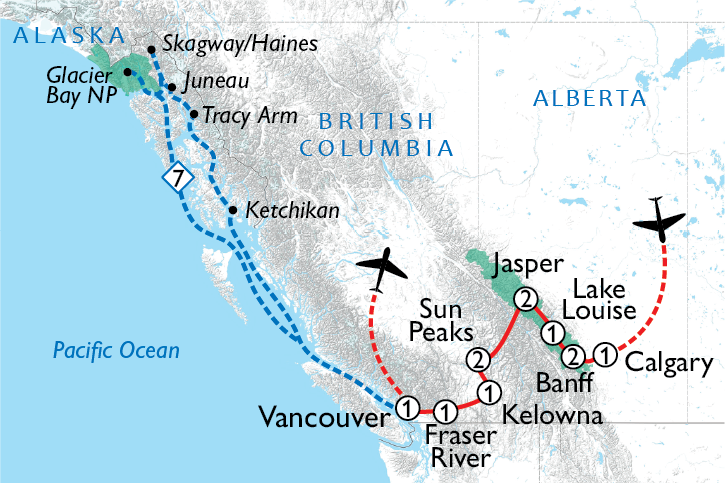 Map of Calgary to Vancouver Road Trip & Alaska Cruise