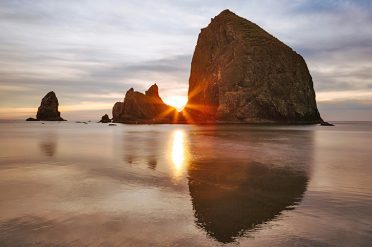 Haystack Rock, Cannon Beach at sunset, Oregon, America