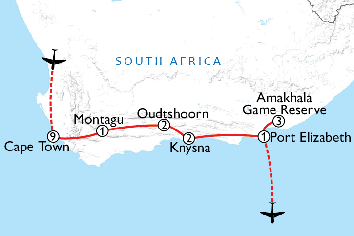 Map of Cape Town Test, Garden Route & Safari