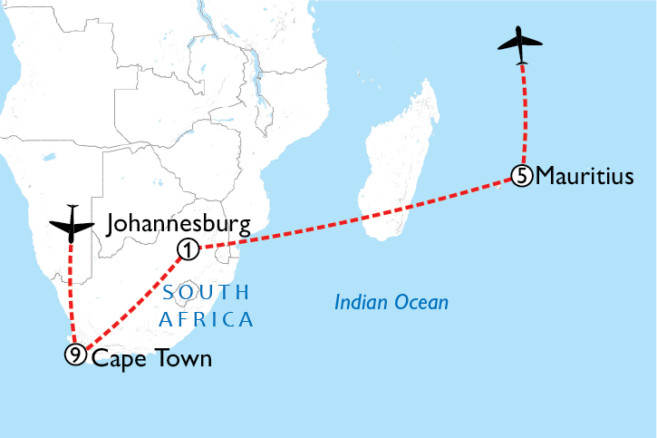 Map of Cape Town Test Match & Mauritius