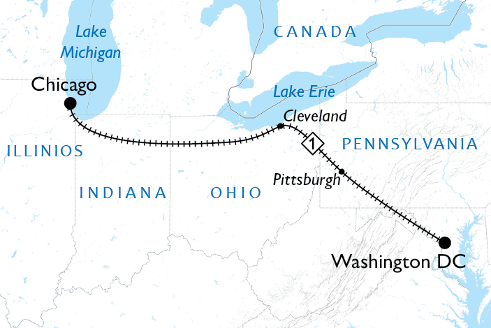 Capitol Limited • Washington D.C. to Chicago route map