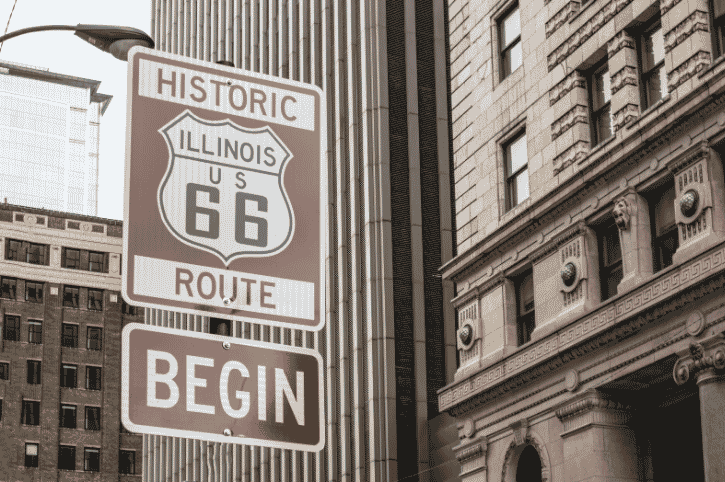 Chicago, Route 66 Begin Sign