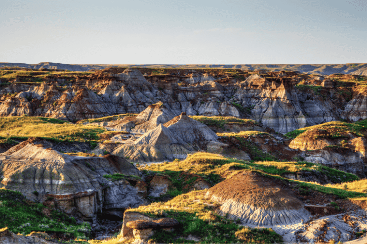 Aerial view, Badlands at Drumheller, Alberta, Canada