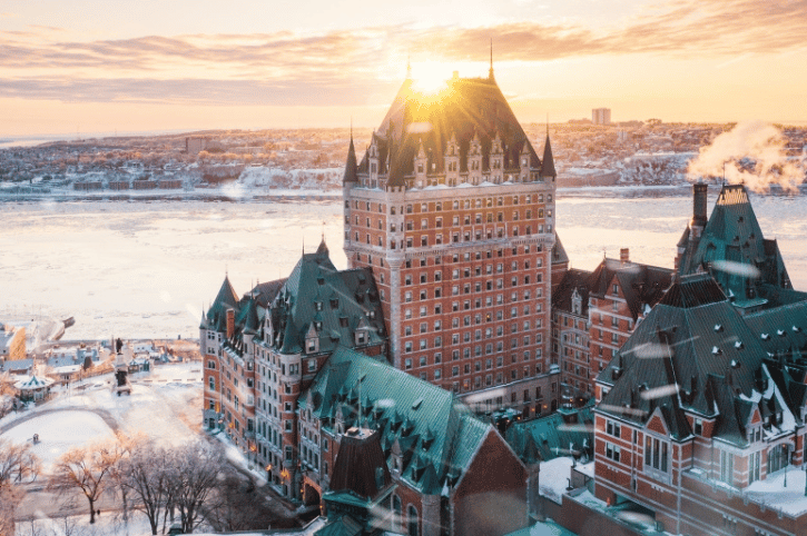 Fairmont Le Chateau Frontenac Quebec city - aerial image in winter