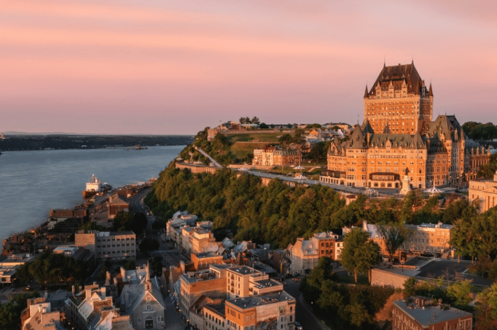Fairmont Le Chateau Frontenac Quebec city - aerial image sunset