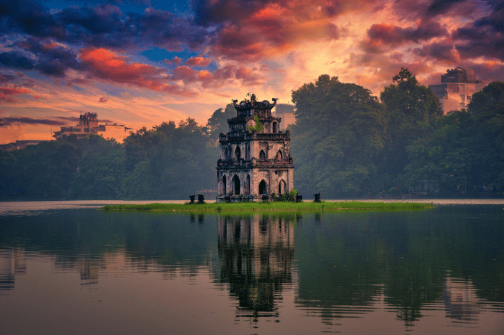 Hanoi, Turtle Tower, Hoan Kiem Lake, Sunset, Vietnam
