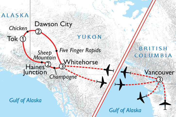 Highlights of the Yukon, Fly Drive Holiday, Route Map