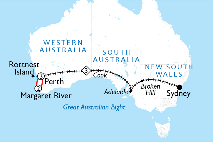 Map of Indian Pacific – South West Escape