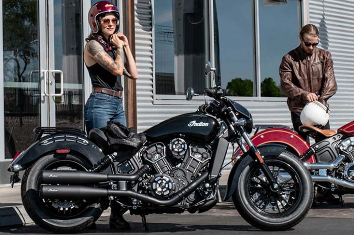 Indian Scout motorcycle couple