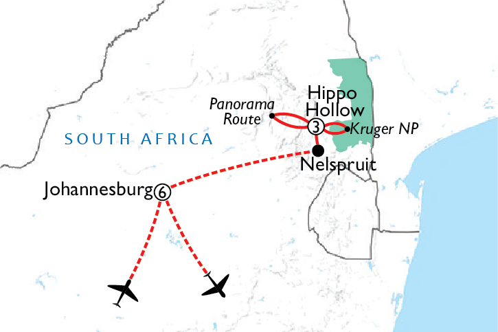 Map of Kruger Safari & Johannesburg Test