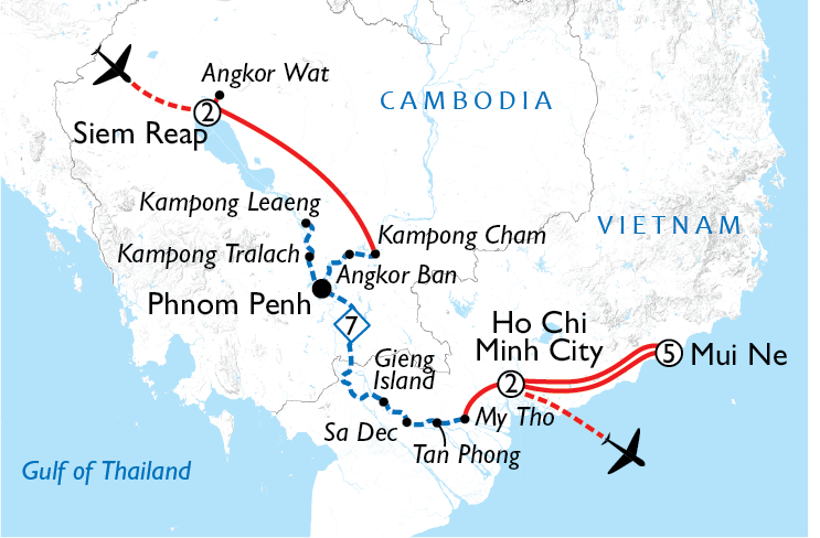 Map of Mekong River Cruise & Mui Ne Beach