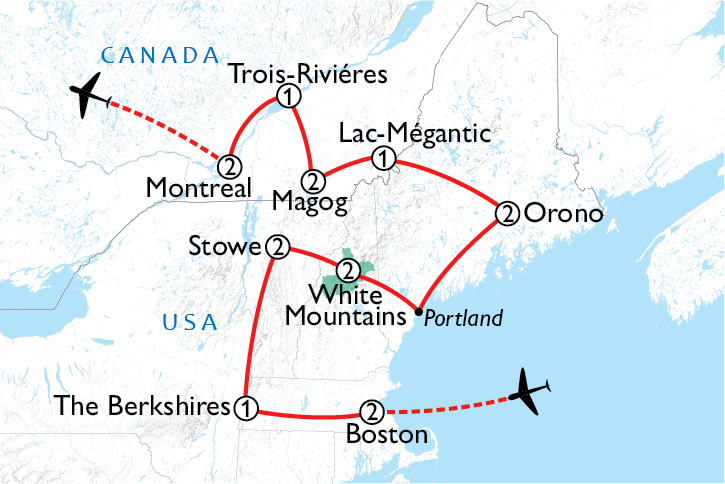 Map of New England & Southern Québec