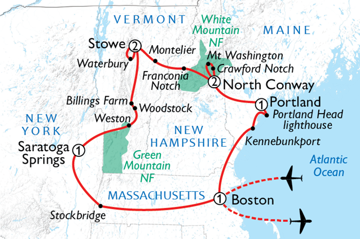New England's Fall Foliage, Tour Route map