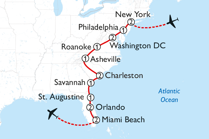 New York to Miami Road Trip Map