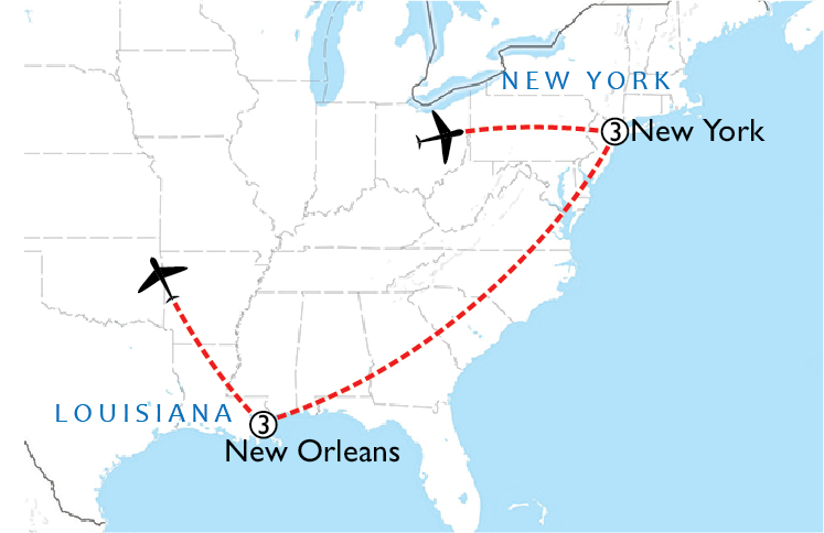 Map of New York & New Orleans