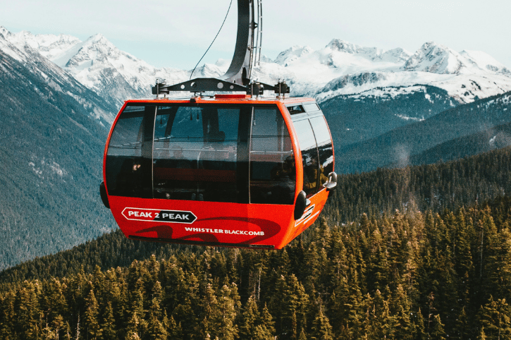 Peak2Peak Gondola above the forest, Whistler, British Columbia, Canada