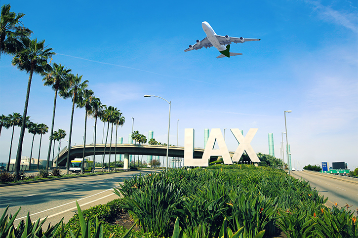 Plane flying over Los Angeles International Airport