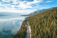 Road alongside Flathead Lake, Montana, USA