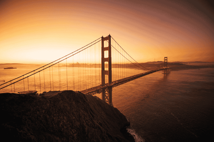Sunset over San Francisco, Golden Gate Bridge