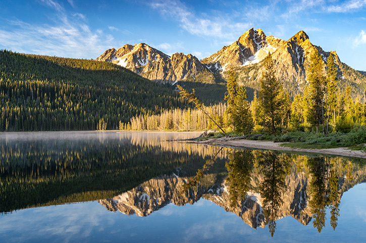 Sawtooth Mountains reflected in Stanley Lake, Idaho
