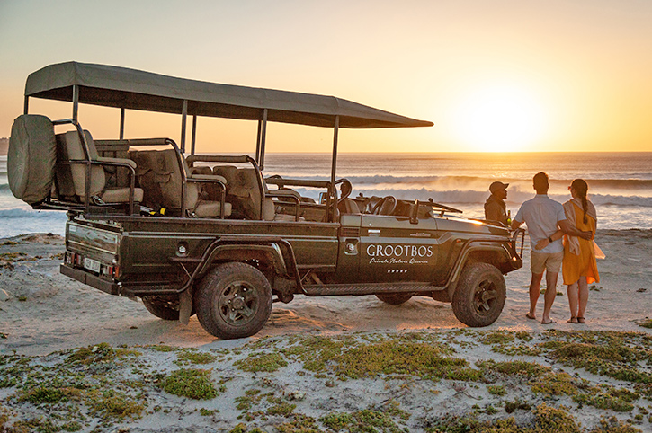 Sundowners on the beach, Beach & Coastal Safari, Grootbos Nature Reserve, Western Cape, South Africa