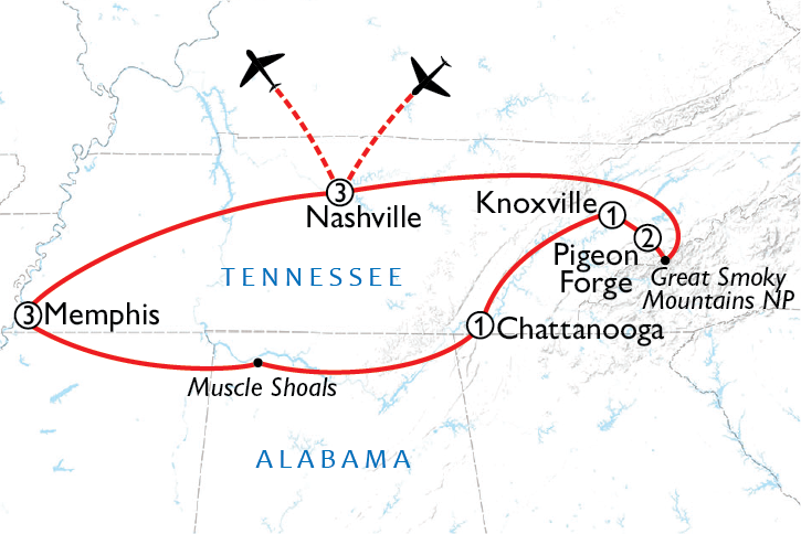 Map of Tennessee Road Trip