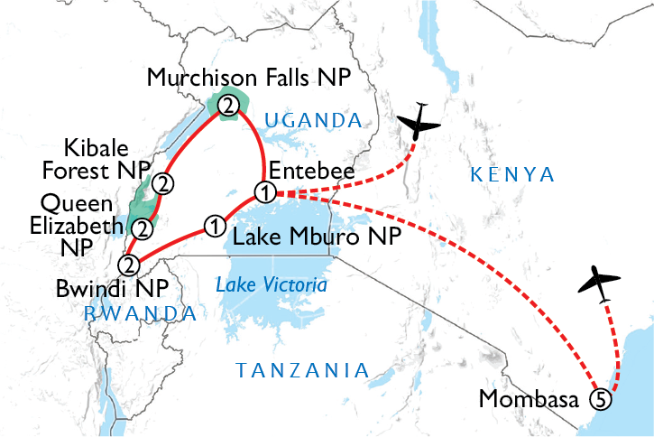 Map of Uganda Safari & Beach