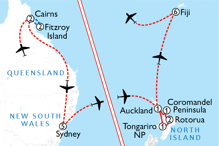 Map of Australia, New Zealand & Fiji