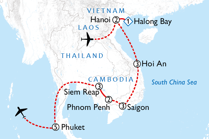 Vietnam, Cambodia & Thai Beaches, Holiday Idea, Route Map