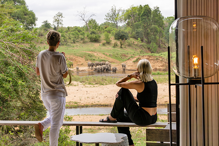 Viewing Elephants from the deck, Ivory Lodge, Lion Sands, South Africa