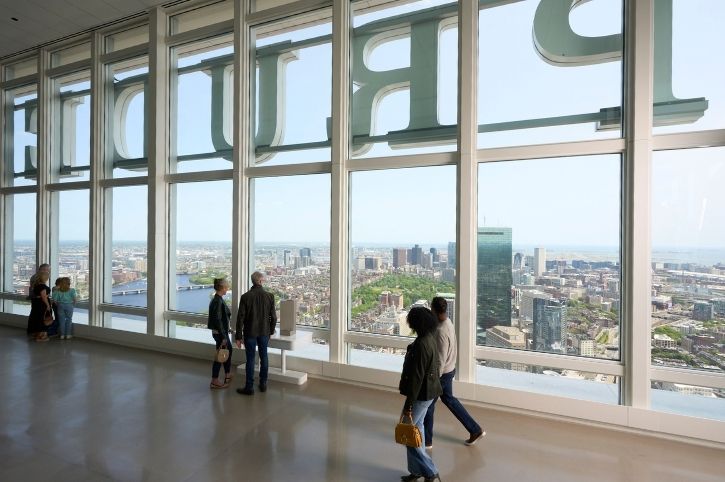 The Prudential Building sign seen from inside View Boston