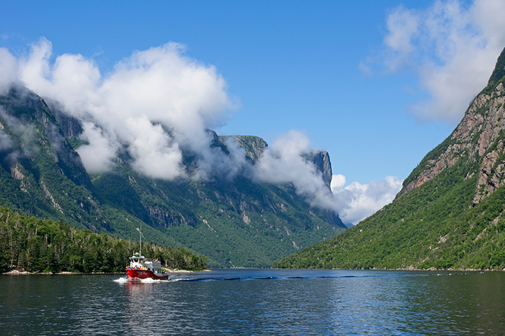 Boat on Western Brook Pond, Gros Morne National Park, Newfoundland