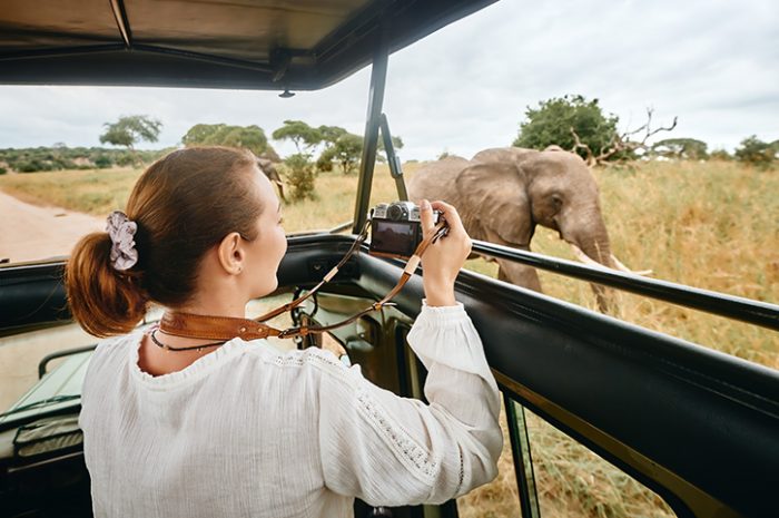 Woman on safari in Tanzania