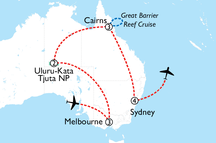 Australian Highlights Tour, Route Map, 2025