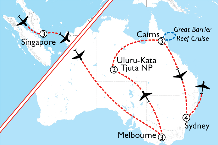 Map of Australian Highlights + Singapore