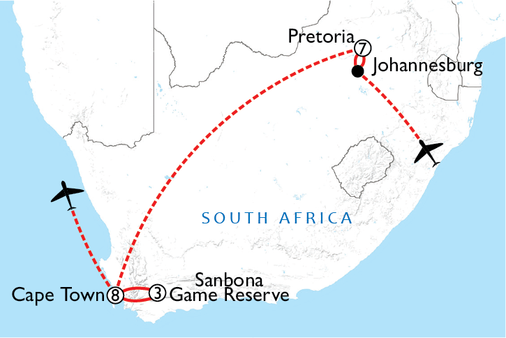 Map of Centurion & Cape Town Tests, with Safari