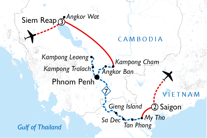 Map of Siem Reap to Saigon