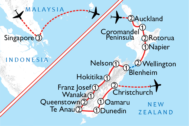 Map of Singapore & New Zealand